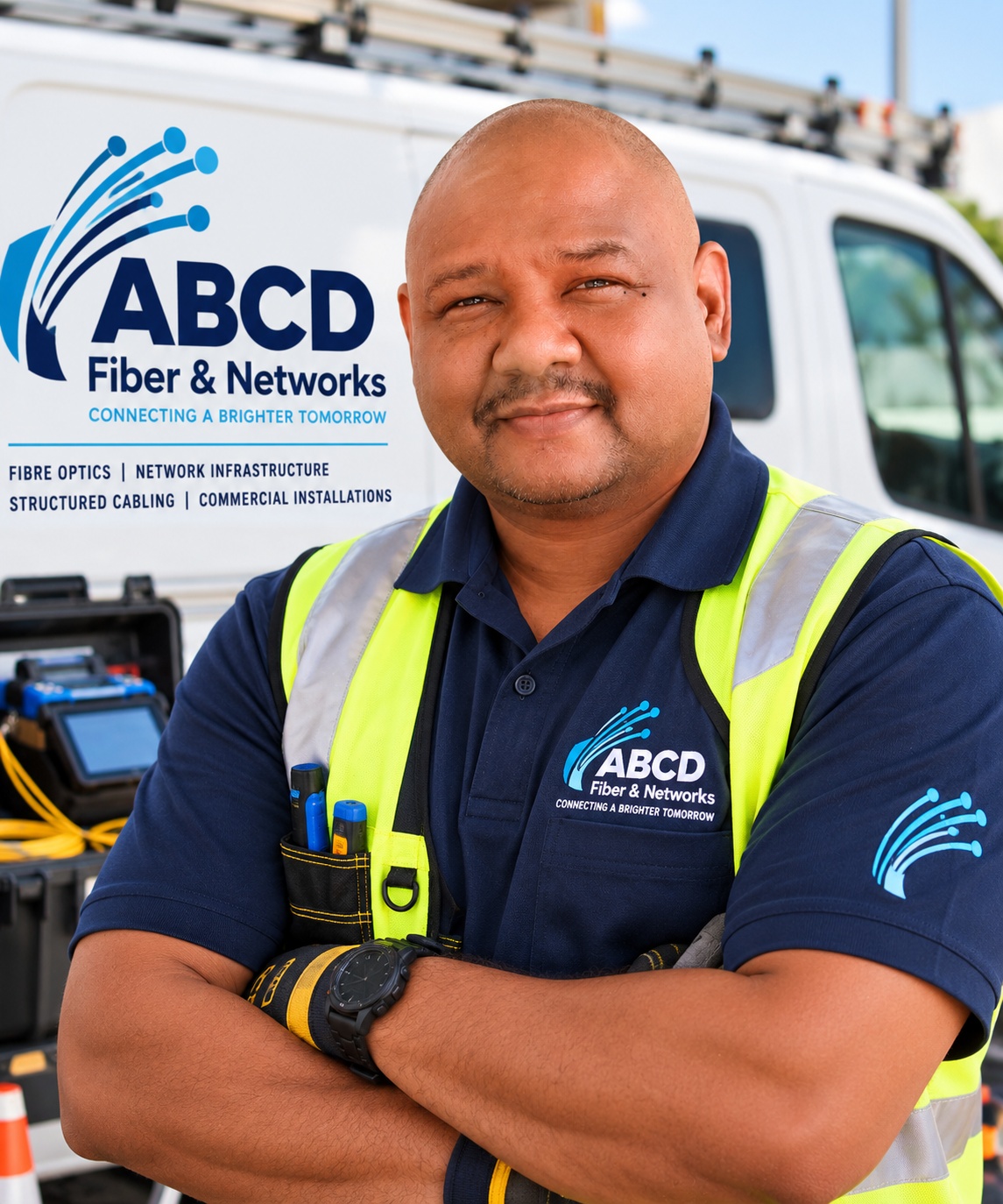 Byron de Villiers beside an ABCD Fiber & Networks vehicle